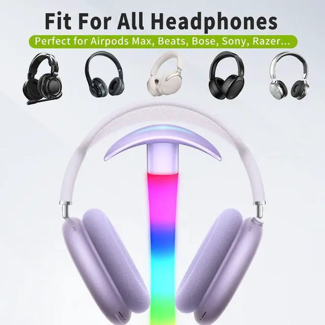 Alt view image 4 of 7 - Headphone Stand with Charger,Gaming Headset stand with RGB Light Mode,For Airpod Max Stand,Desk Lamp,Phone Holder,Tablet Holder,desktop organizer,Gifts for Gamers & Music Lover (Purple)