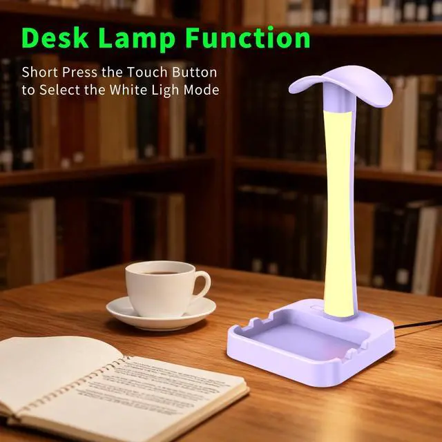 Alt view image 5 of 7 - Headphone Stand with Charger,Gaming Headset stand with RGB Light Mode,For Airpod Max Stand,Desk Lamp,Phone Holder,Tablet Holder,desktop organizer,Gifts for Gamers & Music Lover (Purple)
