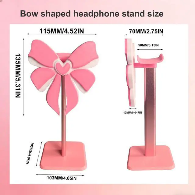 Alt view image 2 of 6 - Pink Bow Headphone Stand for Desk - Upgraded Aluminum Alloy & Wood Gaming Headset Holder,, Cute Gamer Girl Gifts for Women, Girls, Wife, Office Decor with Anti-Slip Base (Pink Bow)