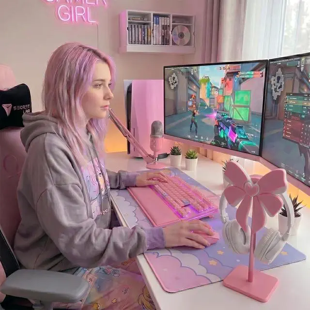 Alt view image 5 of 6 - Pink Bow Headphone Stand for Desk - Upgraded Aluminum Alloy & Wood Gaming Headset Holder,, Cute Gamer Girl Gifts for Women, Girls, Wife, Office Decor with Anti-Slip Base (Pink Bow)