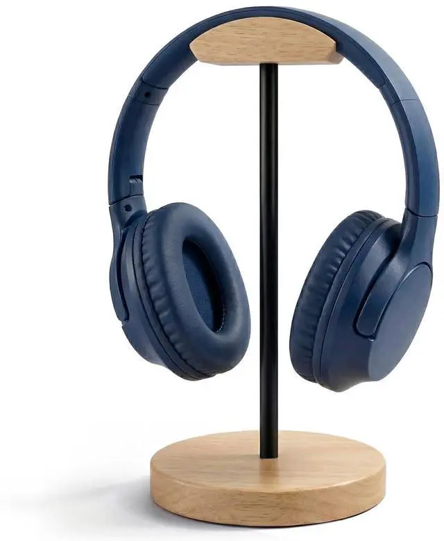 Main image of Wood & Metal Headphone Stand, Desktop Headset Holder with Stable Non-Slip Bamboo Base, Universal Headphone Hanger for Gaming Headsets, Office Desk, Home, Gift