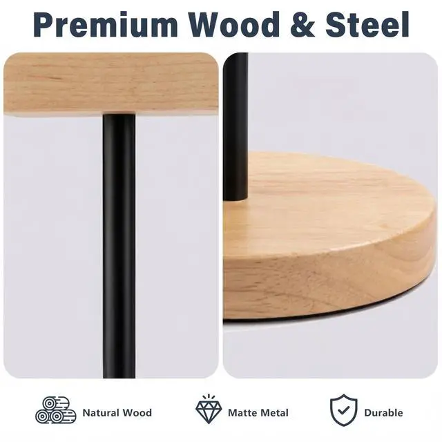 Alt view image 5 of 7 - Wood & Metal Headphone Stand, Desktop Headset Holder with Stable Non-Slip Bamboo Base, Universal Headphone Hanger for Gaming Headsets, Office Desk, Home, Gift