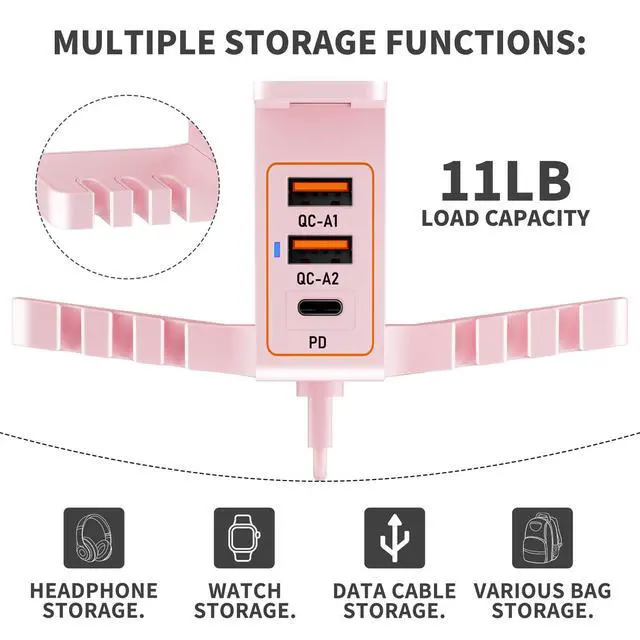 Alt view image 2 of 6 - Desk Headphone Holder Hook Headset Watch Cable Bag Storage Pink