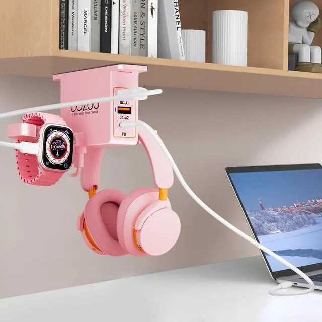 Alt view image 5 of 6 - Desk Headphone Holder Hook Headset Watch Cable Bag Storage Pink