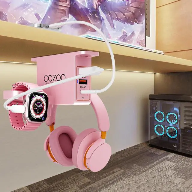 Alt view image 6 of 6 - Desk Headphone Holder Hook Headset Watch Cable Bag Storage Pink