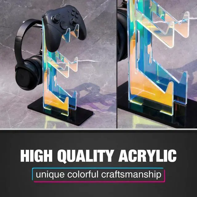 Alt view image 4 of 7 - Controller Holder Headphone Stand 3-Tier Iridescent Acrylic Gaming