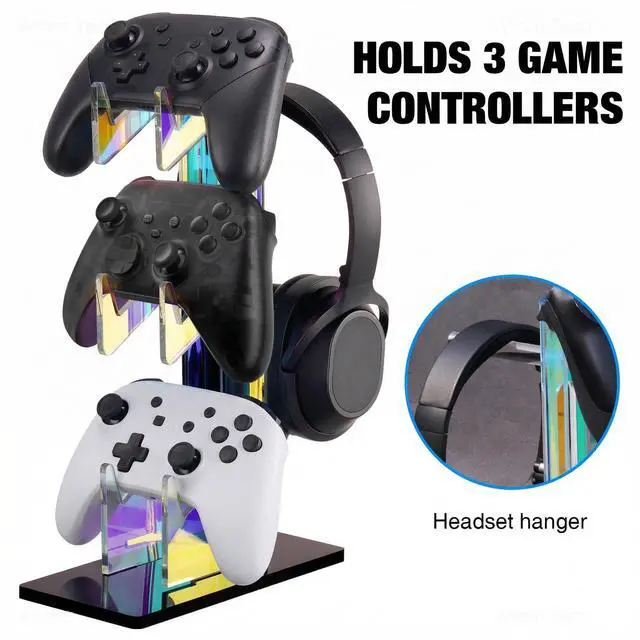 Alt view image 5 of 7 - Controller Holder Headphone Stand 3-Tier Iridescent Acrylic Gaming