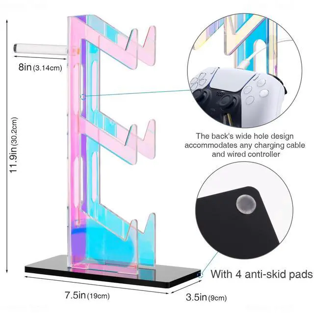 Alt view image 6 of 7 - Controller Holder Headphone Stand 3-Tier Iridescent Acrylic Gaming