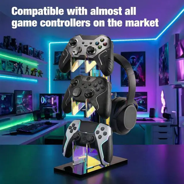 Alt view image 7 of 7 - Controller Holder Headphone Stand 3-Tier Iridescent Acrylic Gaming