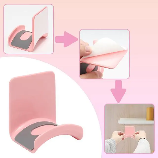 Alt view image 4 of 5 - 1Pcs Pink ABS Plastic Headphone Stand Hanger, Table Wall Mount Headset Holder Hook, Adhesive Earphones Hangers for Desk Headphone Hanger, Most Headphones and Controller