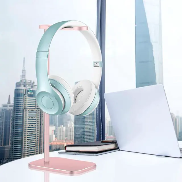 Alt view image 2 of 7 - Headphone Stand Aluminum, Headset Holder with Solid Metal Base for Desk, Compatible with Most Headphones (Rose Gold)