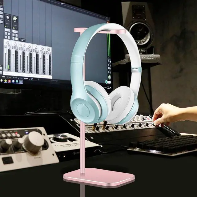 Alt view image 7 of 7 - Headphone Stand Aluminum, Headset Holder with Solid Metal Base for Desk, Compatible with Most Headphones (Rose Gold)