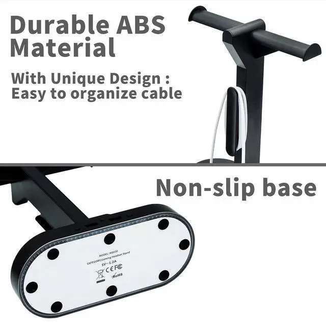 Alt view image 3 of 6 - RGB Headphone Stand - Dual Gaming Headset Holder with 3 USB Charging Station and 3.5mm Audio Port,8 Light Modes, Suitable for Gaming, Wireless Earphone Display, Gamer Gifts for Men (Black)