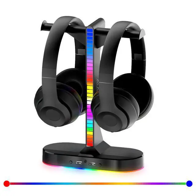 Main image of RGB Headphone Stand - Dual Gaming Headset Holder with 3 USB Charging Station and 3.5mm Audio Port,8 Light Modes, Suitable for Gaming, Wireless Earphone Display, Gamer Gifts for Men (Black)