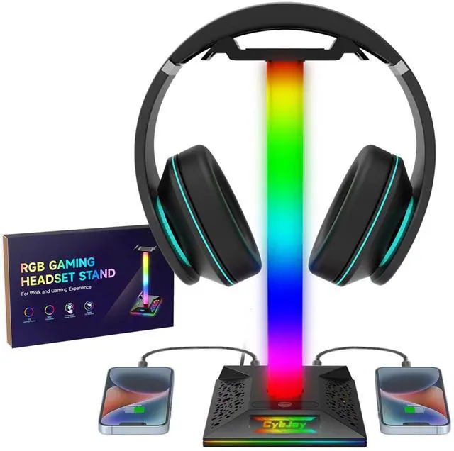 Main image of Gaming Headphone Stand PC Accessories - RGB Headset Stand with 2 USB and 1 Type-C Ports, LED Headphone Stand Gift for Boys Men, Computer Game Accessories for Desk