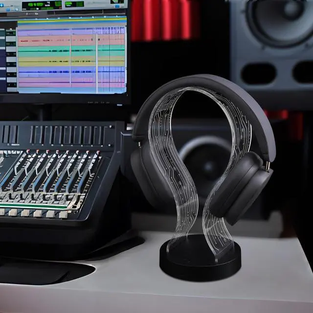 Alt view image 5 of 7 - Light Up Headphone Stand, Acrylic Desk Accessory Headset Holder with PCB Pattern and 16 Color LED Lights, 1 USB and 1 Type-C Charging Ports, for Gamers Music Lovers Boys Men