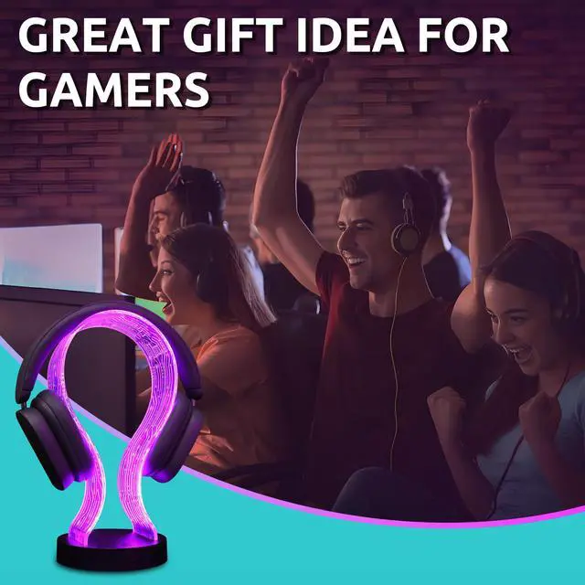 Alt view image 7 of 7 - Light Up Headphone Stand, Acrylic Desk Accessory Headset Holder with PCB Pattern and 16 Color LED Lights, 1 USB and 1 Type-C Charging Ports, for Gamers Music Lovers Boys Men