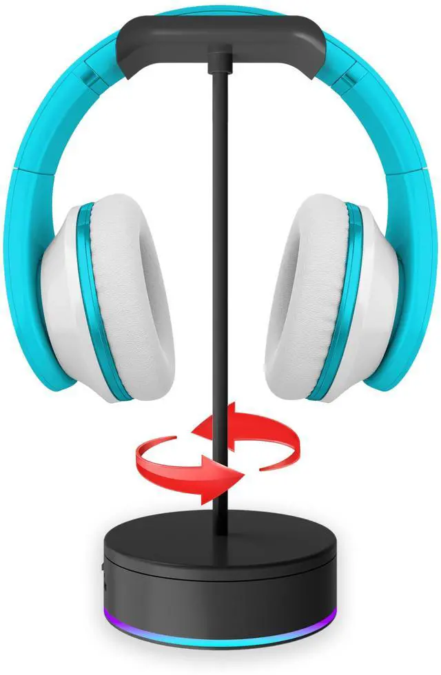 Main image of Rotating Headphone Display Stand for Desk with LED Lights - Spinning Gaming Headset Stand (Black)