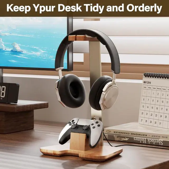 Alt view image 2 of 7 - Controller and Headphone Stand for Desk Gaming Desk Accessories Controller and Headphone Holder Headset Holder Headset Stand