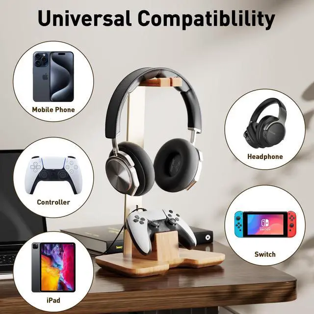 Alt view image 5 of 7 - Controller and Headphone Stand for Desk Gaming Desk Accessories Controller and Headphone Holder Headset Holder Headset Stand