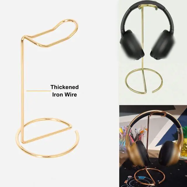 Alt view image 2 of 3 - Metal Headphone Stand Headset Bracket Holder,Iron Earphone Display Rack Hanger for Gaming Room Working Table (Gold)