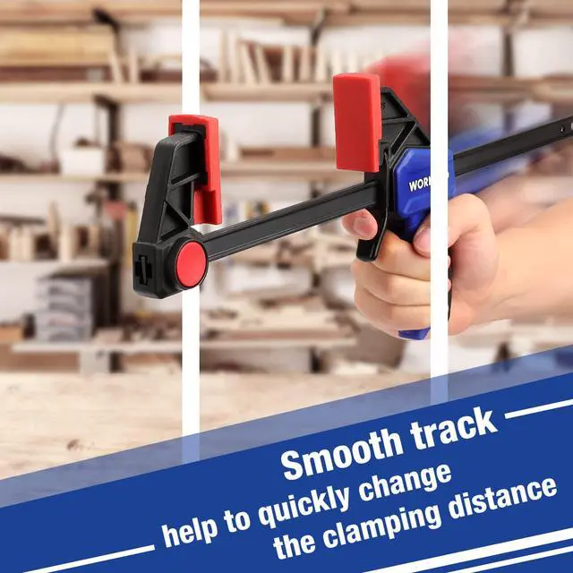 Alt view image 5 of 7 - Bar Clamps for Woodworking, 6-Pack One-Handed Clamp/Spreader, 6-Inch (4) and 12-Inch (2) Wood Clamps Set, Light-Duty Quick-Change F Clamp with 150 lbs Load Limit Blue