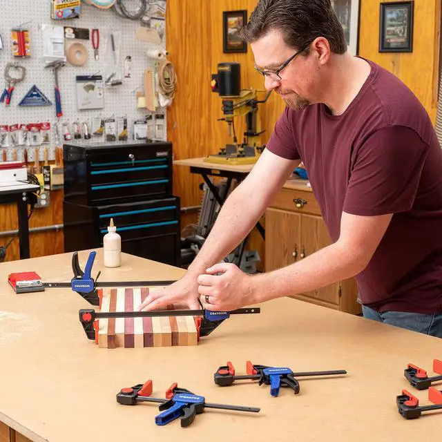 Alt view image 7 of 7 - Bar Clamps for Woodworking, 6-Pack One-Handed Clamp/Spreader, 6-Inch (4) and 12-Inch (2) Wood Clamps Set, Light-Duty Quick-Change F Clamp with 150 lbs Load Limit Blue