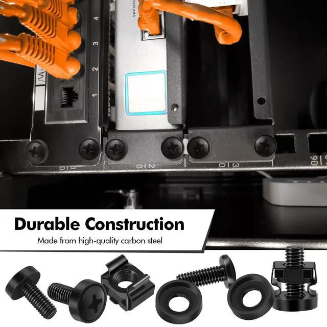 Alt view image 3 of 7 - 20 x M6 Cage Nuts Screws Set for Network Cabinets, Server Cabinets, AV Rack Rails, M6 Mounting Kit for 10 Inch and 19 Inch Cabinets Network Shelves - Black