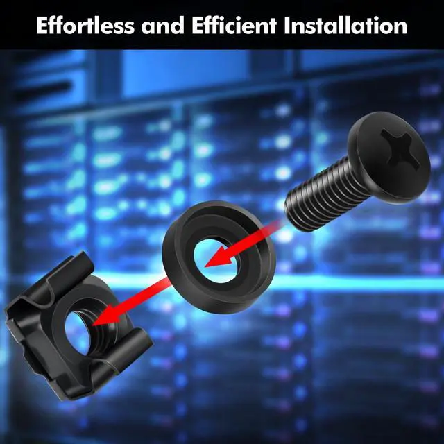Alt view image 6 of 7 - 20 x M6 Cage Nuts Screws Set for Network Cabinets, Server Cabinets, AV Rack Rails, M6 Mounting Kit for 10 Inch and 19 Inch Cabinets Network Shelves - Black