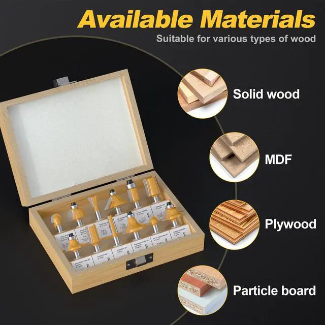 Alt view image 5 of 7 - REKCKRUL 12 Pieces Tungsten Carbide Router Bit Set 1/4 Inch Shank