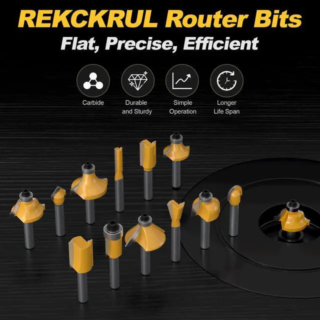 Alt view image 7 of 7 - REKCKRUL 12 Pieces Tungsten Carbide Router Bit Set 1/4 Inch Shank