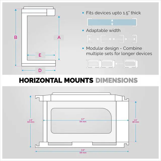Alt view image 3 of 7 - Screwless 1.5" Wide Horizontal Cable Box Mount, Modem, Router, Mesh, Streaming Media Devices & More | Mount Horizontally Any Device upto 1.5" Wide & 4lb, Strong VHB Adhesive, No Tools by Brainwavz