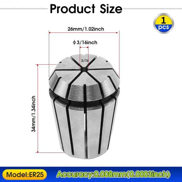 Alt view image 2 of 6 - ER25 3/16" Spring Collet, 65Mn Spring Steel Precision Router Collet for CNC, Milling, Engraving & Lathe Tool Holding