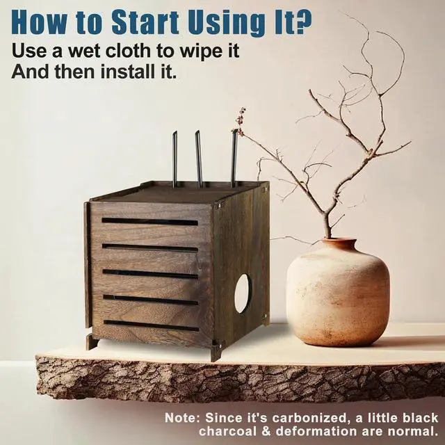 Alt view image 5 of 6 - Wooden WiFi Router Storage Box Charcoal Retro Wood Router Hider Box Modem Store Boxes, Double-Layers WiFi Hiding Boxes Internet Hiders No Signal Blocking Router Cabinet Wood