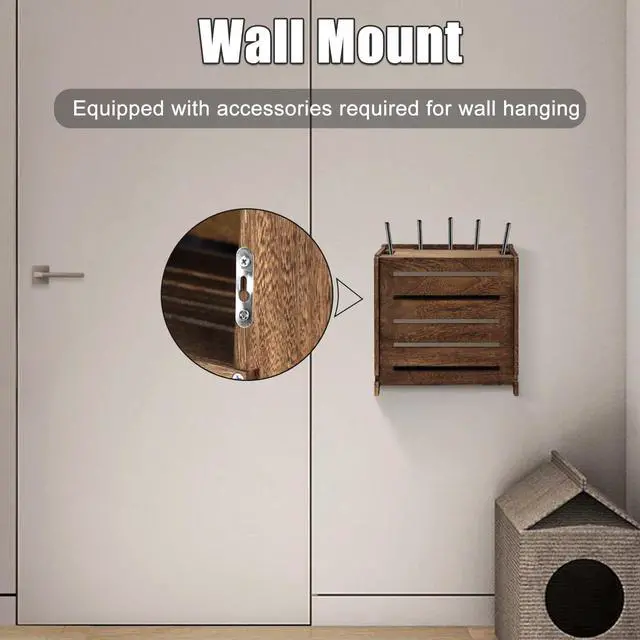 Alt view image 6 of 6 - Wooden WiFi Router Storage Box Charcoal Retro Wood Router Hider Box Modem Store Boxes, Double-Layers WiFi Hiding Boxes Internet Hiders No Signal Blocking Router Cabinet Wood