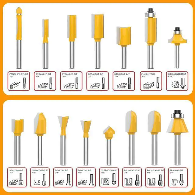 Alt view image 2 of 7 - 24A Pieces Router Bits 1/4 Inch Shank Router Bit Set Tungsten Carbide Tipped Router Bit for Beginners and Professional Woodworkers with Aluminum Alloy Storage Box - Woodworking Tools