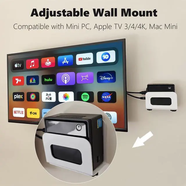 Alt view image 3 of 7 - Adjustable Cable Box Wall Mount Or VESA Mount Behind The Monitor, for Mac mini,Switch,Roku,Mini PC,Routers, DVD Players, Streaming Media Player and More (Thickened Metal)