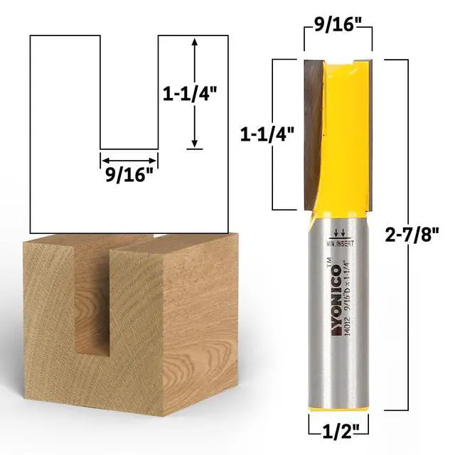 Alt view image 2 of 2 - YONICO Straight Router Bits 9/16-Inch Diameter X 1-1/4-Inch Height 1/2-Inch Shank 14012