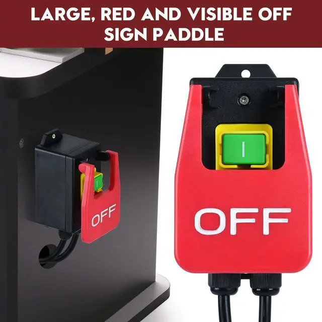 Alt view image 2 of 7 - 110V Single Phase On/Off Switch, Ortis Router Table Switch with Large Stop Sign Paddle Easy Contact for Quick Power Off for Table Saws and Other Electrical Equipment