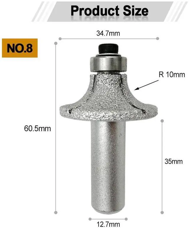 Alt view image 2 of 5 - 1/2 Inch Shank Round-Over Router Bits 10MM Radius Corner Rounding Edge-Forming Marble Granite Quartz Stone Grinding Bits