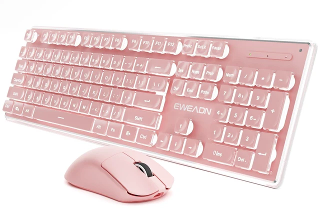 Main image of Wireless Keyboard and Mouse Combo with White Backlit, Rechargeable-Pink | Dual Mode Bluetooth & 2.4G, Multi-Device, Pudding Keycaps, Soft Click Typing, Full-size Desk Set for Laptop, PC, Windows