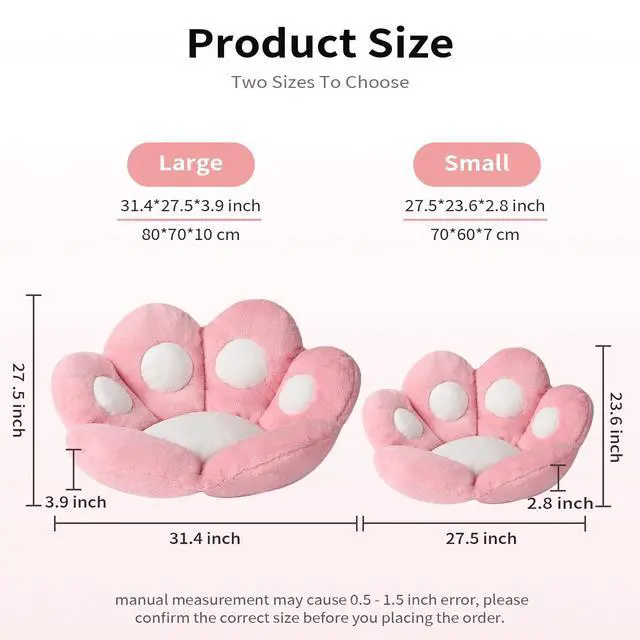 Alt view image 3 of 7 - Cat Paw Cushion Kawaii Chair Cushions 27.5 x 23.6 inch Cute Stuff Seat Pad Comfy Lazy Sofa Office Floor Pillow for Gaming Chairs Room Decor Pink