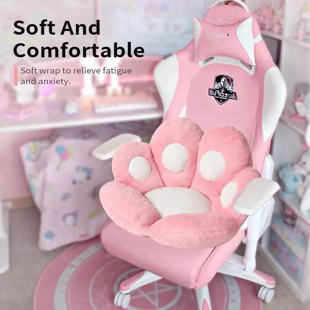 Alt view image 2 of 7 - Cat Paw Cushion Kawaii Chair Cushions 27.5 x 23.6 inch Cute Stuff Seat Pad Comfy Lazy Sofa Office Floor Pillow for Gaming Chairs Room Decor Pink