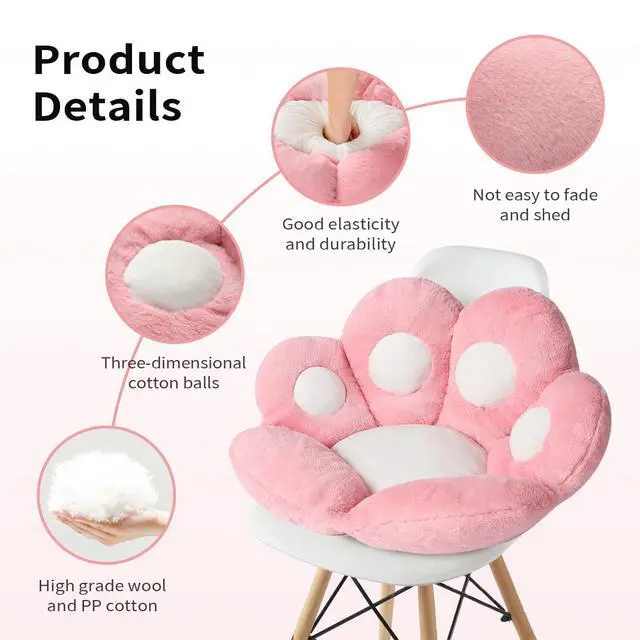 Alt view image 5 of 7 - Cat Paw Cushion Kawaii Chair Cushions 27.5 x 23.6 inch Cute Stuff Seat Pad Comfy Lazy Sofa Office Floor Pillow for Gaming Chairs Room Decor Pink
