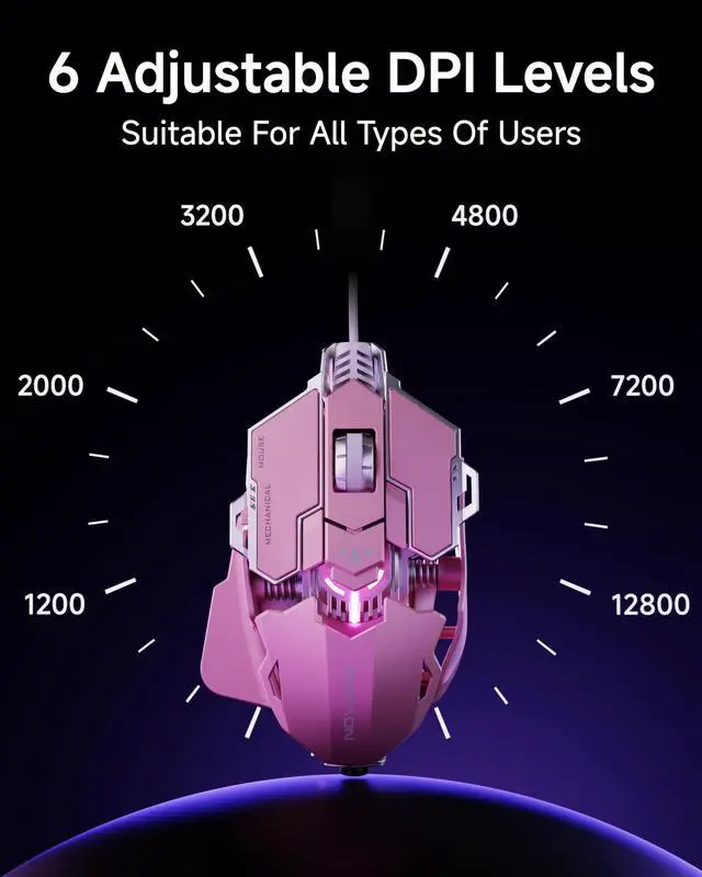 Alt view image 7 of 7 - EWEADN G5 Wired Gaming Mouse with Adjustable Tail, 12800 DPI Programmable Computer Mouse with RGB Backlit, 9 Macro Buttons, Rapid Fire Key & Aluminum Base Ergonomic PC Mice for Laptop, PC-Pink