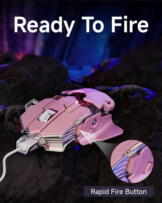 Alt view image 6 of 7 - EWEADN G5 Wired Gaming Mouse with Adjustable Tail, 12800 DPI Programmable Computer Mouse with RGB Backlit, 9 Macro Buttons, Rapid Fire Key & Aluminum Base Ergonomic PC Mice for Laptop, PC-Pink