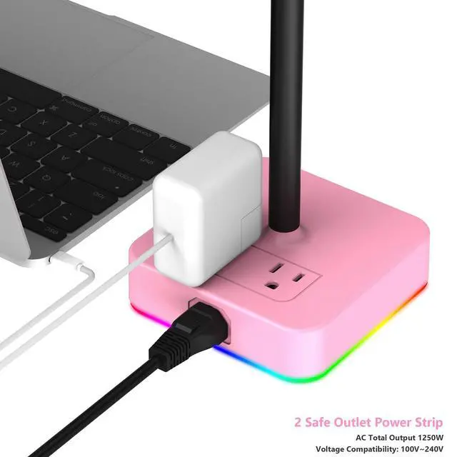 Alt view image 4 of 7 - RGB Headphone Stand with USB Charger Desk Gaming Headset Holder Hanger Rack with 3 USB Charging Port and 2 Outlet - Suitable for Gamer Desktop Table Game Earphone Accessories Girlfriend Gift