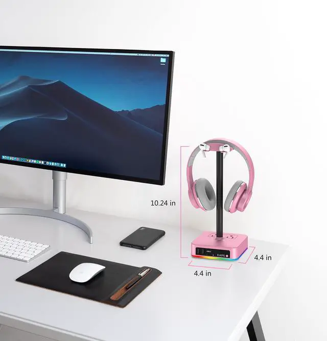 Alt view image 7 of 7 - RGB Headphone Stand with USB Charger Desk Gaming Headset Holder Hanger Rack with 3 USB Charging Port and 2 Outlet - Suitable for Gamer Desktop Table Game Earphone Accessories Girlfriend Gift