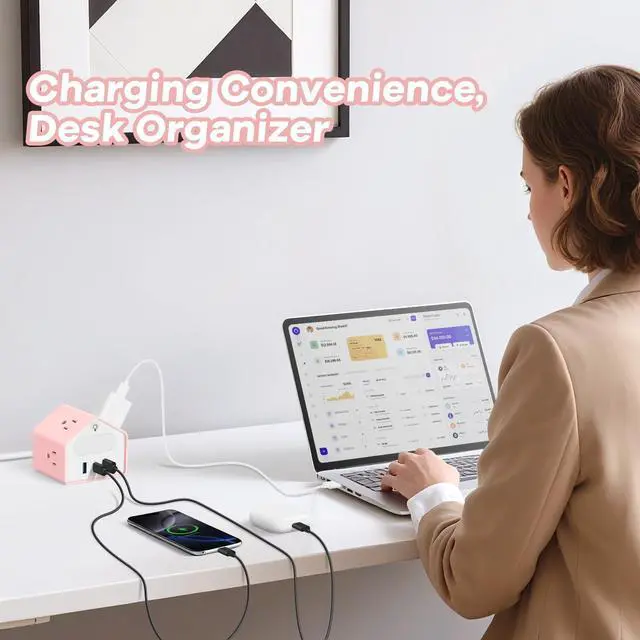 Alt view image 2 of 7 - Lovely-Pink Power Strip with Night Light, Kawaii USB C Desk Accessories