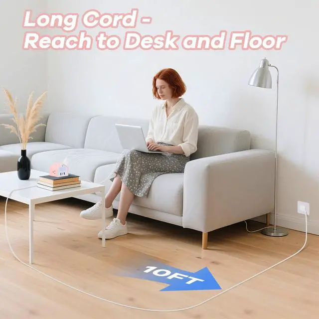 Alt view image 6 of 7 - Lovely-Pink Power Strip with Night Light, Kawaii USB C Desk Accessories